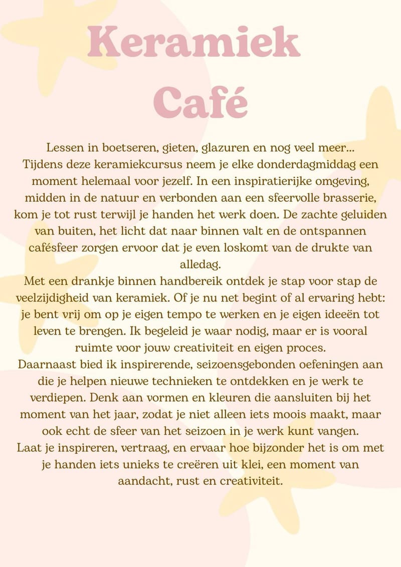 Keramiek Café flyer describing the ceramic lessons